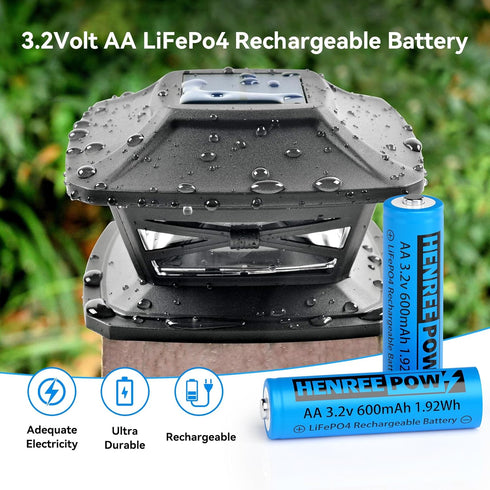 Henreepow 3.2v AA 600mAh Rechargeable Battery, LiFePo4 Double A Rechargeable Battery Low Self-Discharge, 3.2v Rechargeable Batteries for Solar Lig...