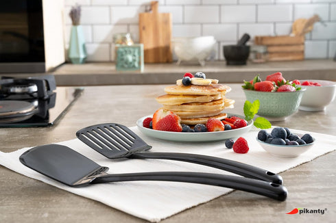 Spatula Turner Set of 2 for Cooking. Great for nonstick cookware. Ideal for Flipping Egg, Pancake and more. Made in USA (Black)...