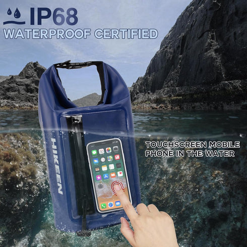 IP68 Waterproof Dry Bag 5L - Waterproof Zip Touch Screen Phone Case Keeps Gear Dry, Lightweight Roll Top Dry Backpack for Kayaking Boating Camping...