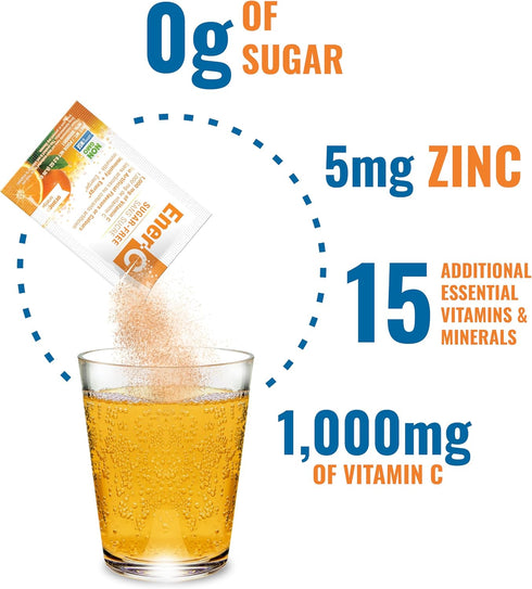 Ener-C Sugar Free Energy Orange Multivitamin Drink Mix Vitamin C 1000mg & Electrolytes - Natural Immunity Support with Real Fruit Juice Powders No...
