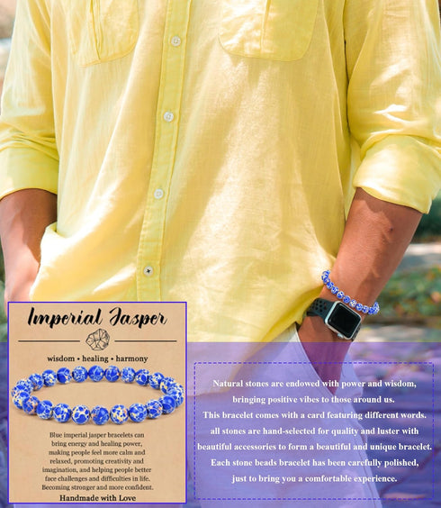 BOMAIL 9PCS Natural Crystal Bracelets for Women Men - 8mm Semi-Precious Gemstone Beaded Bracelets, Round Gemstones Stretch Bracelet, Yoga Bracelet...