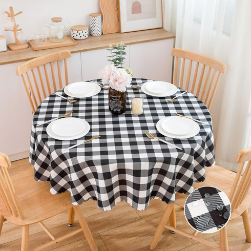 MANGATA CASA Black Gingham Round Tablecloth-Checkered Table Cloth Waterproof Kitchen & Table Linens-Polyester Buffalo Plaid Wrinkle Free Table Cov...