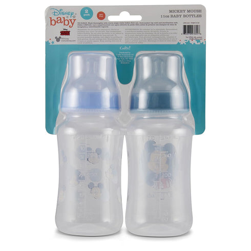 Disney Mickey Mouse Baby Bottles 11 oz for Boys or Girls | 2 Pack of Infant Hourglass Shaped Bottles with cover for Newborns and All Babies | BPA-...