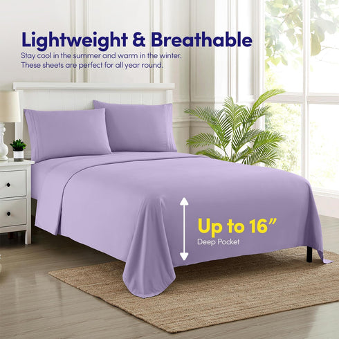 1500 Supreme Collection Twin XL Sheet Sets Lavender - 3 Piece Bed Sheets and Pillowcase Set for Twin XL Mattress - Extra Soft, Elastic Corner Stra...
