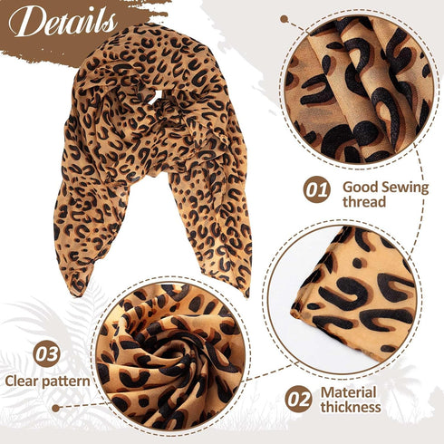 4 Pcs Leopard Print Scarf and Jewelry Set Women Cheetah Wrap Shawl Dangle Earrings Leather Necklace Multilayer Bracelet Bohemia Leopard Print Acce...