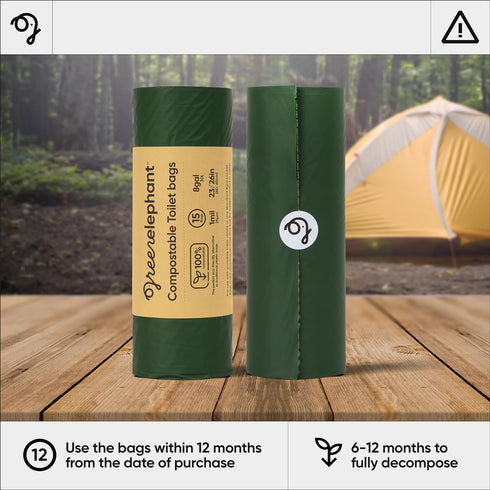 Green Elephant Portable Toilet Bags - Camping Toilet Bags, Camping Potty Bags, Camping Poop Bags for People, Toilet Waste Bags for 5 Gallon Bucket...