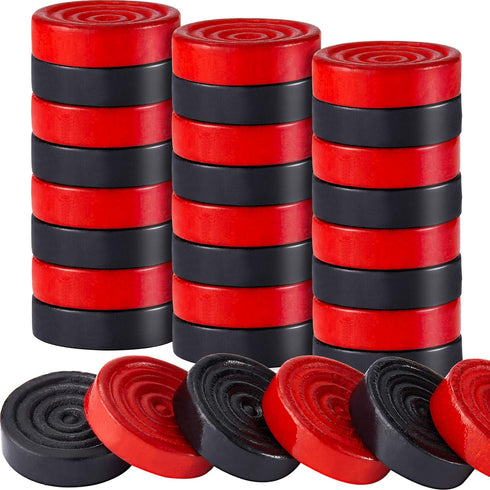 24 Pieces Wooden Checkers 1.06 Inch Checkers Board Game Pieces Stackable Ridge in Drawstring Storage Pouch for Checkers Game, Red and Black...