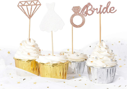 36PCS Bridal Shower Cupcake Topper, Diamond Ring Wedding Dress Cupcake Picks for Wedding Engagement Bridal Shower Decorations Bachelorette Party...