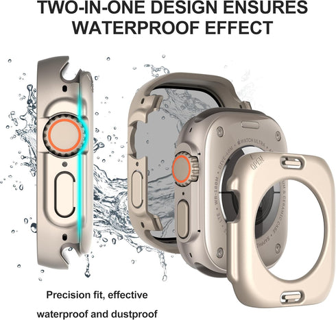 Suoman 3 in 1 Case for Apple Watch Ultra 2 /Ultra 49mm Waterproof Privacy Screen Protector, Tempered Glass Cover Front + Back Bumper 360°Protectio...