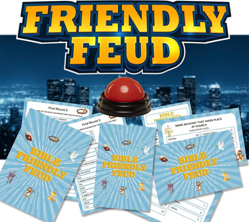Bible Friendly Feud Game Set, Bible Game Supplies, Bible Games for Adults and Teens, Feud Quiz, Church Family Feud, Games for Church Group, Fun Ho...
