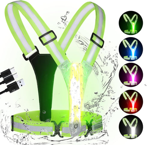LED Reflective Running Vest, 3rd Generation Running Gear, 5 Lights Colors High Visibility Running Vest Rechargeable for Night Running Walking Cycl...
