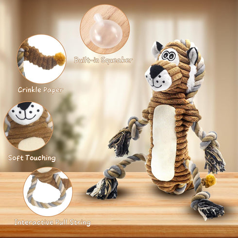 Squeaky Dog Toys, Interactive Tug of War Puppy Toys, Funny Plush Dog Chew Toys, Stuffed Dog Toys for Small,Medium and Large Dogs - Lion...