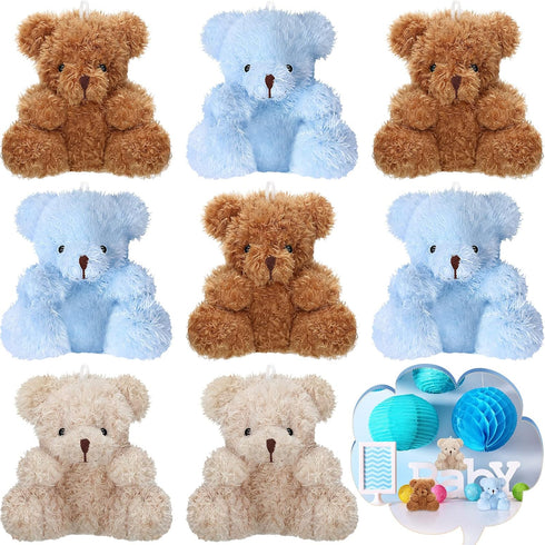 Threan 8 Pcs Mini Plush Bears 4'' Small Bear Bulk Stuffed Animal Toys Tiny Soft Bear Doll Present Stuffers for Keychain Baby Shower Party Favors S...