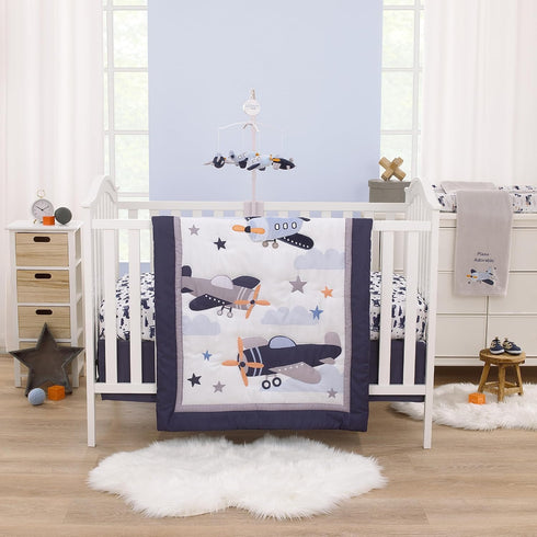 Little Love by NoJo Soar High Little One Gray, Navy, Light Blue, and White Airplanes Contoured Changing Pad Cover...