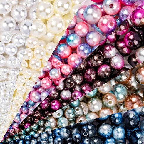 Suhome 1890pcs 4/6/8/10mm Multicolored Faux ABS Pearls Beads, Loose Round Spacer Beads, Smooth Rainbow Beads for Jewelry Making, Bracelets, Earrin...