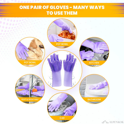Silicone Dishwashing Gloves for Washing Dishes - Reusable Rubber Gloves for Cleaning The Home Dish Gloves for Dish Wash Pet Care Car Washing - Kit...