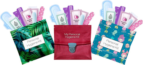 3 x Menstrual All-in-One Kits - Assorted Colors | Convenience on The Go | Single Period Kit Packs | Individually Wrapped Feminine Hygiene Products...