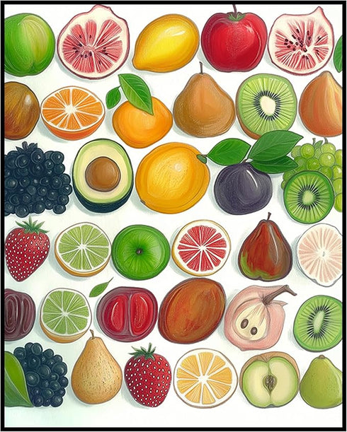 Posterizer 1 pcs-colorful healthy fruits retro drawing style design poster 3-Kitchen & Bar Art-Retro Art- Art for Cafe, Restaurant, Coffee Bar - u...