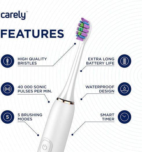 Sonic Toothbrush - Rechargable, 5 Brushing Modes, Smart Timer, Waterproof, 2 Brush Heads - White/Gold Electric Toothbrush...