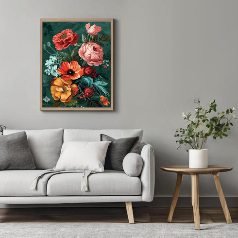 Posterizer 1 pcs-pink-blush coral flowers-green background-Floral & Botanical Art-Abstract & Modern Art-Decor for Home & Office- UNFRAMED Wall Art...