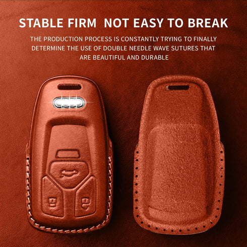 Tukellen for Audi Key Fob Cover Genuine Leather with Keychain,Leather Key Case Protector Compatible Audi A4 Q7 Q5 TT A3 A6 SQ5 R8 S5 Smart Key-Bro...