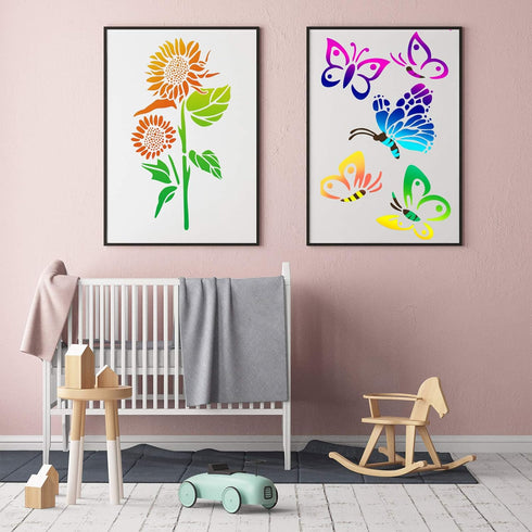 8 Pieces Sunflower Butterflies Painting Stencils for Painting on Wood Flower Butterfly Stencil Kit for Painting on Wall Canvas You are My Sunshine...