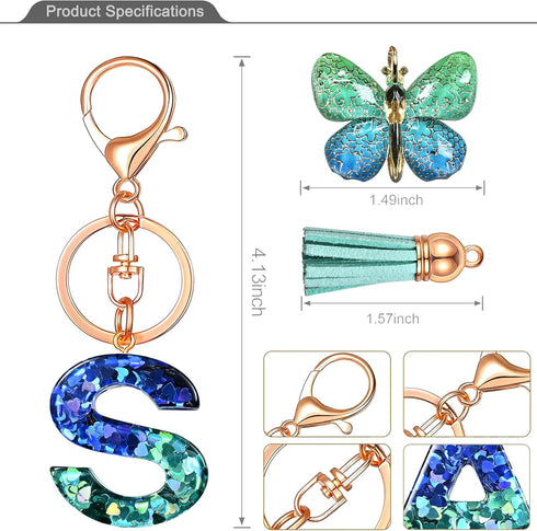 JINGUAZI Initial letter Keychains for Women Tassel Butterfly Pink Purple Cute Car Keychain for Wallet Backpack bag charm...