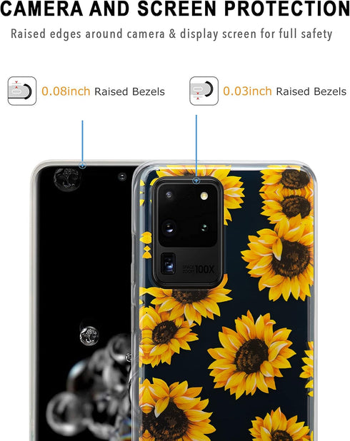 Flower Case for Samsung Galaxy S20 Ultra (6.9"), Floral Pattern Clear Slim Girly Design, Shockproof Protective Hard PC Back with Soft TPU Bumper P...