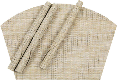 SHACOS Small Round Table Placemats Wedge Placemat Set of 4 Non Slip Heat Resistant Woven Vinyl Table Mats Wipe Clean Indoor Outdoor (4, Beige Yell...