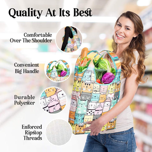O-WITZ Reusable Grocery Bags | Vibrant Tote Bag For Groceries, Gym, Office, Beach & More | Washable Design With Large Handles For Maximum Convenie...