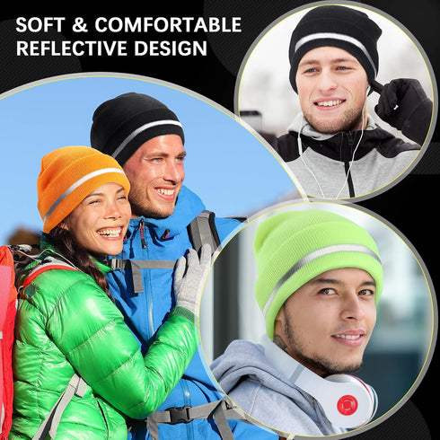 4 Pieces Reflective Hats for Men High Visibility Safety Knit Hats Unisex Winter Reflective Hat Cold Weather Running Winter Beanie Knitted Beanie w...