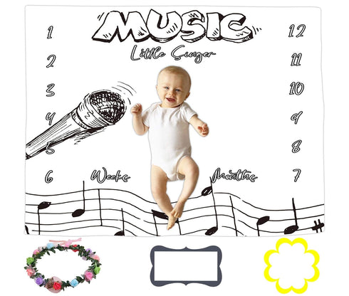 Baby Monthly Milestone Blanket for 1 to 12 Months Baby, Music Notes Month Blanket for Baby Pictures Personalized, Includes Wreath and Frame 60"x40...