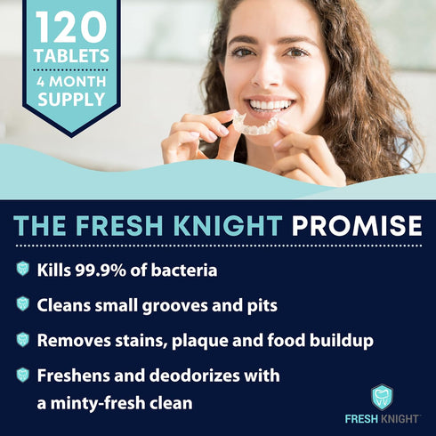 Retainer Cleaner, Denture Cleaner (120 Tablets) Removes Cloudiness, Brightens and Freshens Clear Aligners, Retainers, Night Guards, Mouth Guards, ...