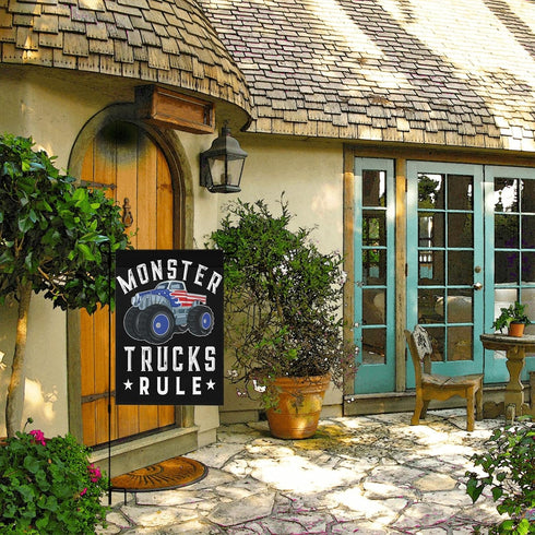 Monster Trucks Rule Garden Flags Double Sided, Art Funny Garden Flag Yard House Flags Double Sided Yard Decor Monster Trucks Rule Yard Flags...