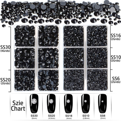 LPBeads 6400 Pieces Hotfix Rhinestones Black Flat Back 5 Mixed Sizes Crystal Round Glass Gems with Tweezers and Picking Rhinestones Pen...
