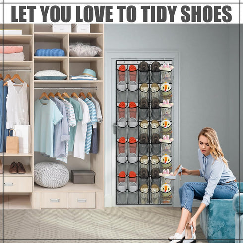 40 Large Over the Door Shoe Organizer Shoe Rack for Door Gray Mesh Pockets Hanging Shoe Organizer for Closet Shoe Holder Rack Behind Door Hanger H...