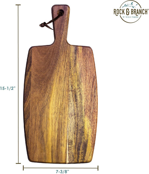 Rock & Branch Acacia Wood Serving Paddle, Wood Cutting Board with Handle for Kitchen and Charcuterie Boards...