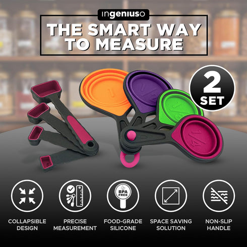 Collapsible Measuring Cups and Nesting Spoons - Adjustable Silicone for Cooking, used for Liquid and Dry Kitchen Items - Portable Portion Control,...
