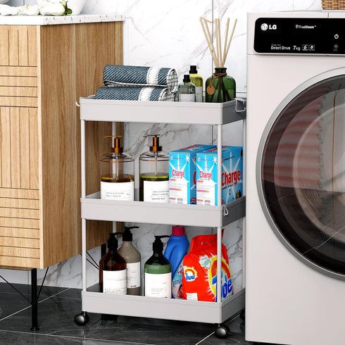 SPACEKEEPER Rolling Storage Cart 3 Tier Bathroom Cart Organizers with Wheels Laundry Room Organization Mobile Shelving Unit Utility Cart Storage S...