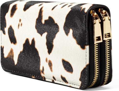 Cow Print Wallet for Women,Western Highland Cowhide Purse Zip Around Walles Cow Stuff Gifts for Ladies Brown...
