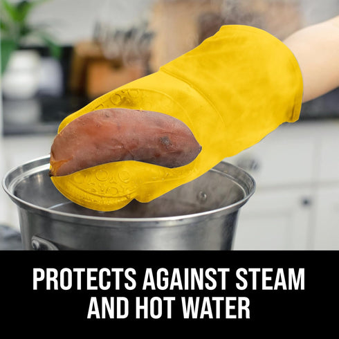 BPA-Free Soft Silicone Oven Mitts - Ultra Heat Resistant Oven Mitts with Thick Cotton Liner - Long Slip Resistant Pot Holders, Flexible Oven Glove...