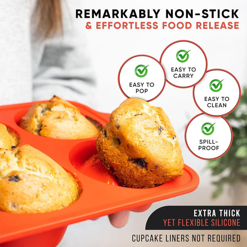 Regular Size 6 Cup Silicone Muffin Pans for Baking - Non-Stick Silicone Cupcake Pans for Baking, Easy-Release, Metal Handles, BPA-Free, Dishwasher...
