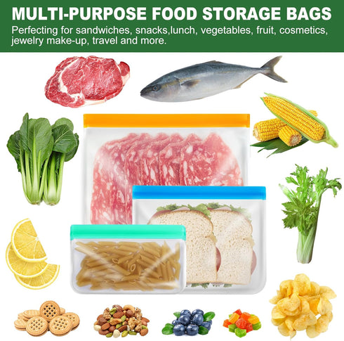 10 Pack Reusable Ziplock Bags Silicone Bags, 3 Large Food Storage Bags Gallon Freezer Bags 4 Reusable Sandwich Bags Zip Lock 3 Snack Bags, Lunch H...