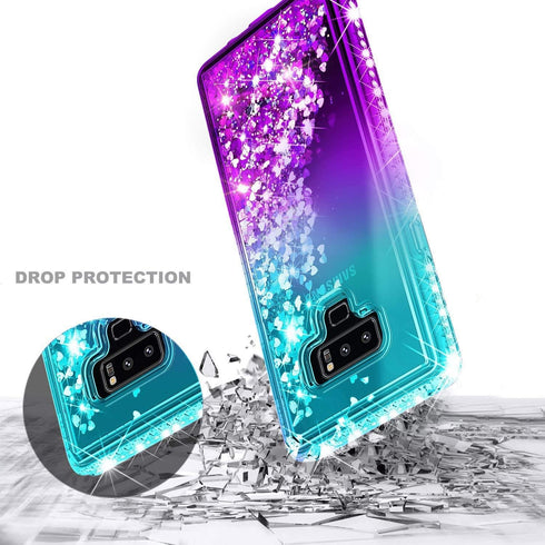 Case for Samsung Galaxy Note 9 with Screen Protector (Maximum Coverage, Flexible TPU Film), Ring Holder/Wrist Strap, Sparkle Glitter Flowing Liqui...