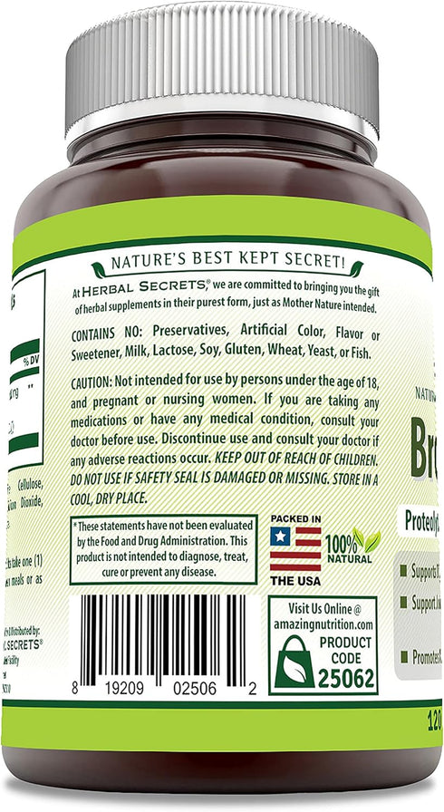 Herbal Secrets Bromelain Supplement 500 Mg Tablets Supplement | Non-GMO | Gluten Free | Made in USA (120 Count)...
