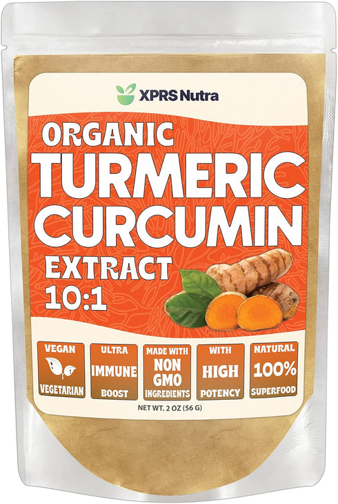 XPRS Nutra Organic Turmeric Curcumin Powder Extract 10:1 - Premium USDA Organic Curcumin Powder for Immunity - Vegan Friendly Pure Curcumin for Gu...
