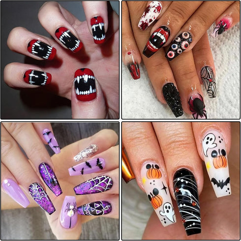 Terror Halloween Nail Art Stickers Decals Pumpkin Mouth Nail Decals 3D Self-Adhesive Skull Clown Face Nail Supplies Bat Spider Web Design Nail Art...