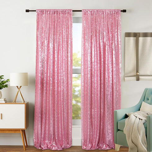 DUOBAO Sequin Backdrop 2FTx7FT Pink Gold Glitter Backdrop Curtain Fuchsia Pink Sequence Back Drop Photography Backdrop for Wedding Birthday Baby S...