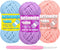 3 Pack Beginners Crochet Yarn, Blue Purple Light Pink Yarn for Crocheting Knitting Beginners, Easy-to-See Stitches, Chunky Thick Bulky Cotton Soft...
