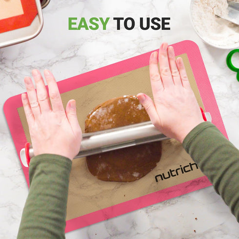 Nutrichef Silicone Baking Mats - 2 Non-stick Food-Grade Reusable Silicone Mats - Perfect for Half Baking Pans 16.5 x 11.6 IN - Oven-Safe Up to 480...